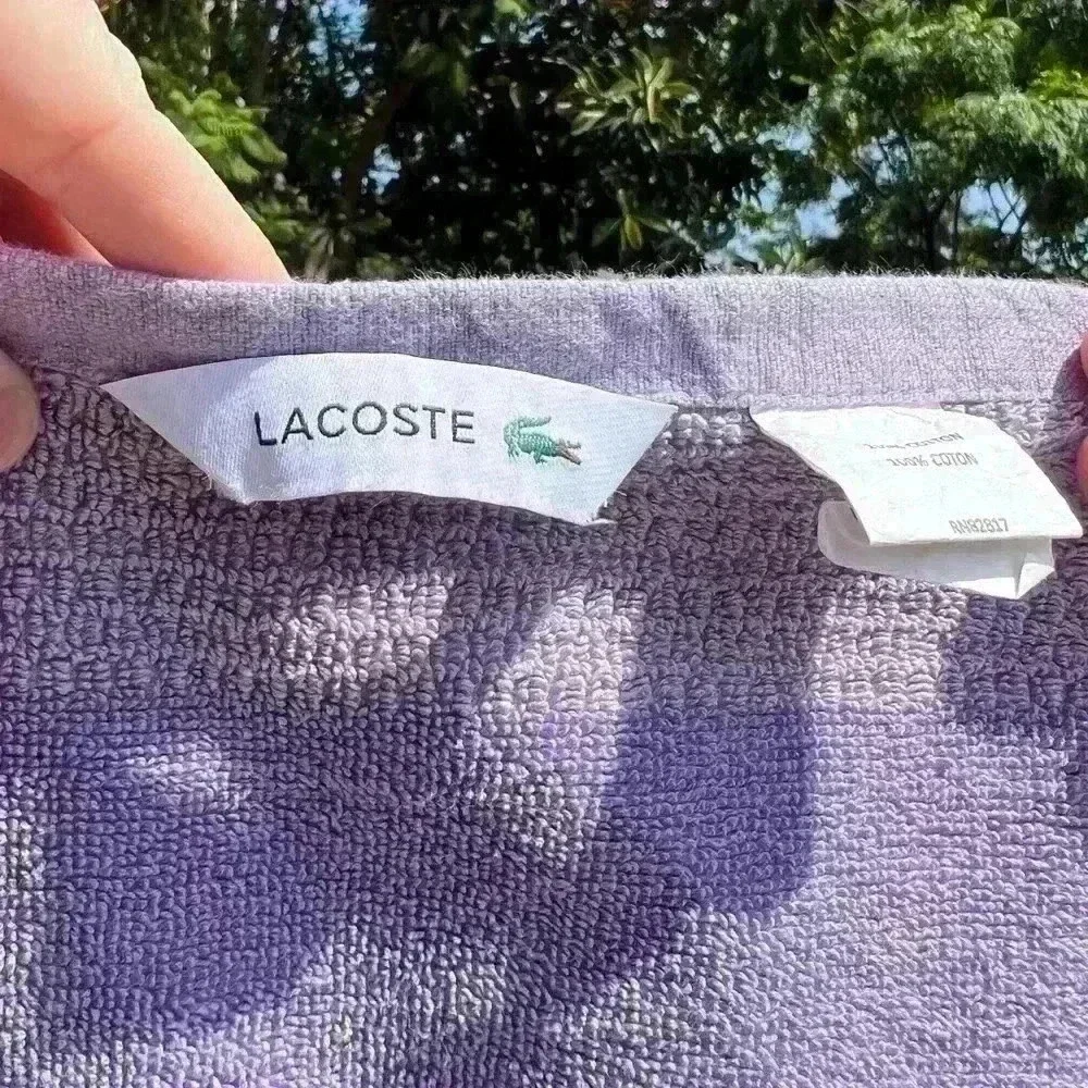 LACOSTE Alligator Stripe Cotton Bath Towel Violet Purple 30
